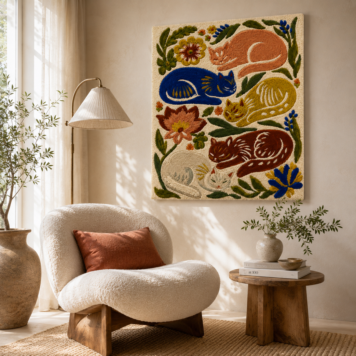 Hewn Earth Ember Garden wall art featuring vibrant, textured botanical design for wall decoration.