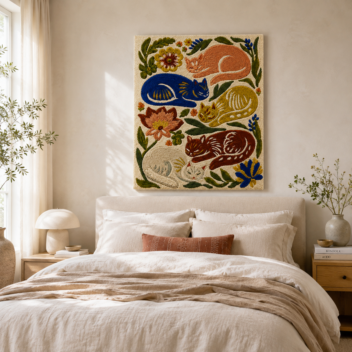 Hewn Earth Ember Garden wall art featuring earthy tones and abstract botanical design on a textured canvas.
