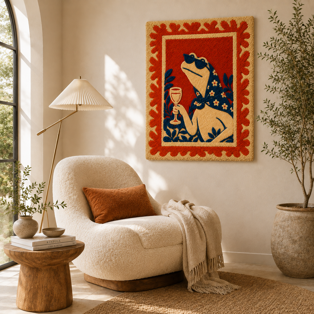 Hewn Earth Gilded Nightingale wall art featuring a detailed bird illustration with gold accents on a neutral background.