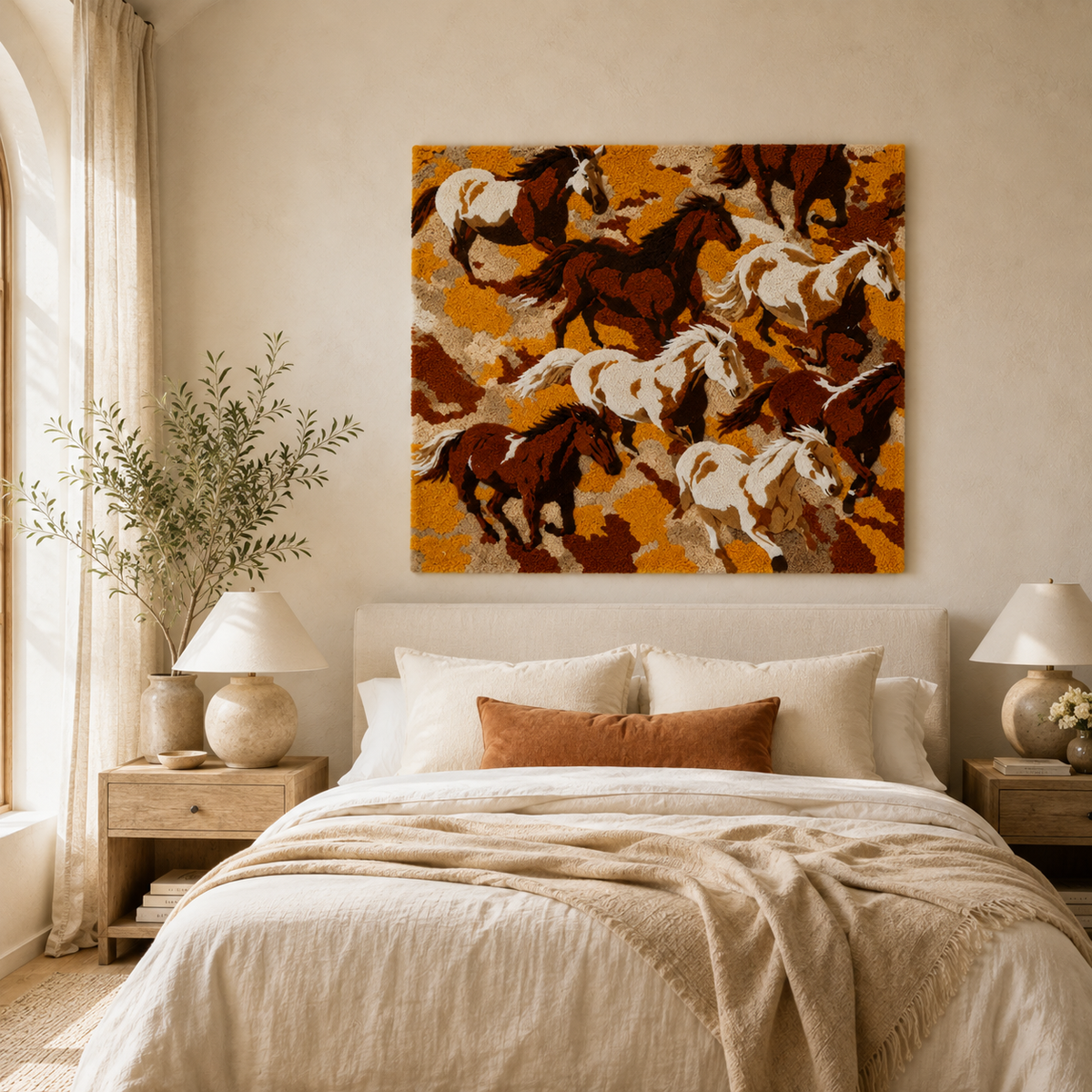 Colorful Cinder Jubilee wall art by Hewn Earth featuring vibrant abstract designs on a textured canvas.