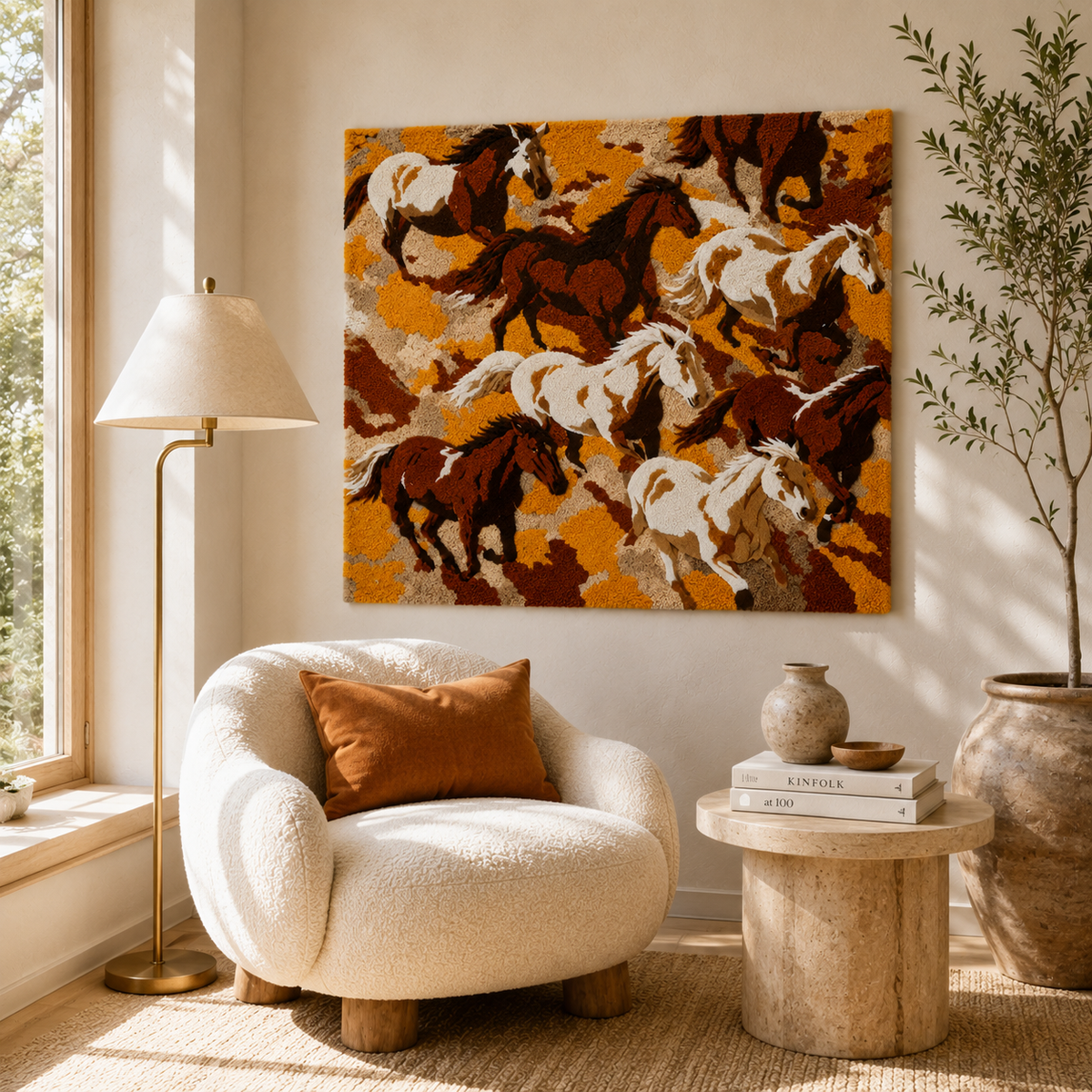 Hewn Earth Cinder Jubilee wall art featuring vibrant abstract design on a textured canvas background.