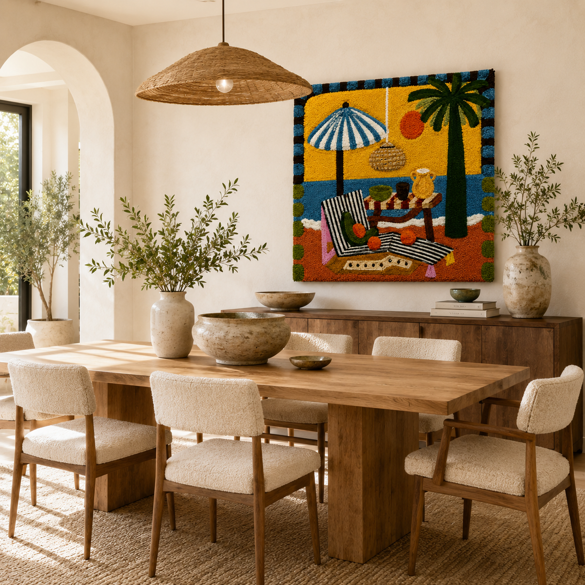 Luminous Solstice wall art by Hewn Earth featuring a radiant, abstract design with luminous, glowing elements on a dark background.