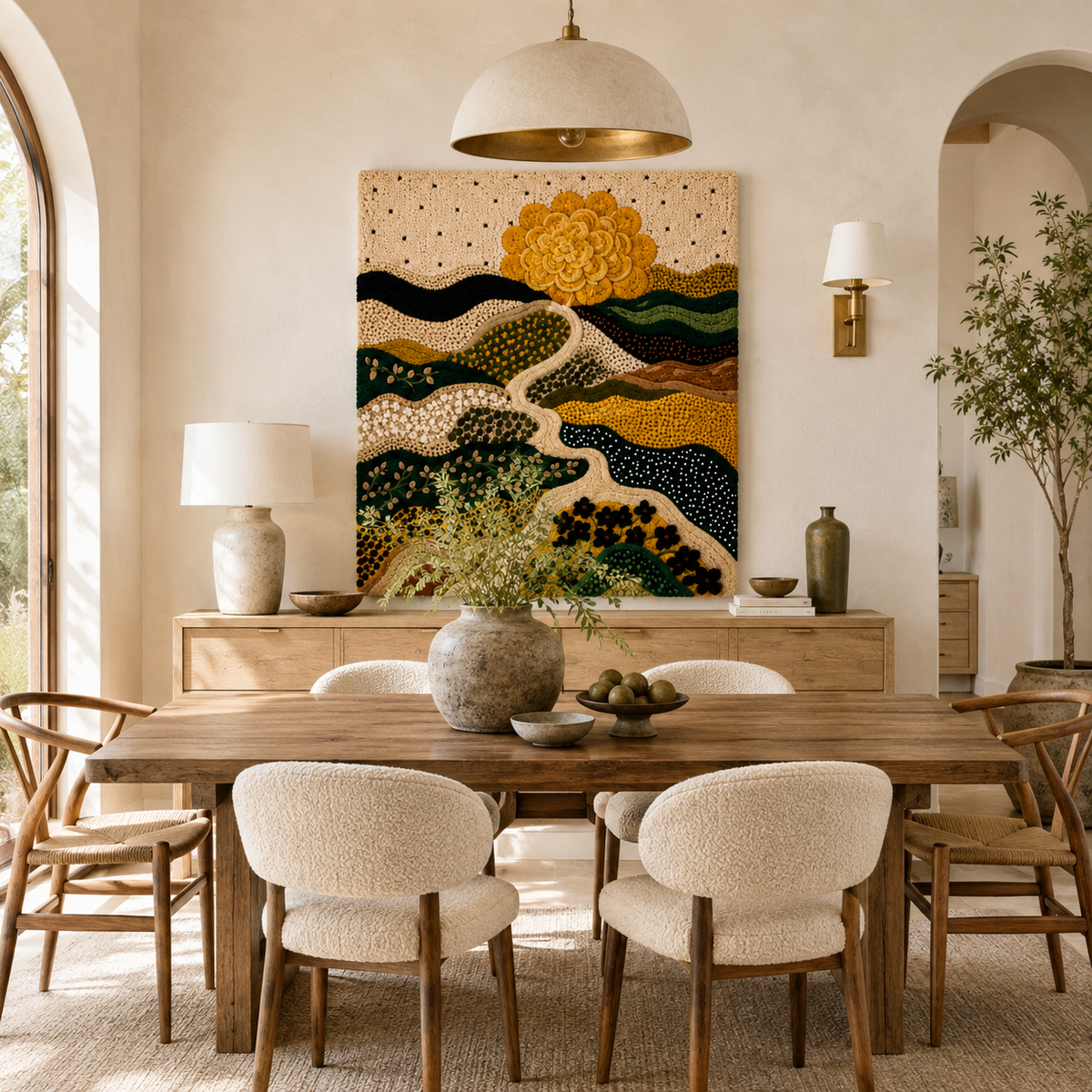 Hewn Earth Afterglow Bower wall art featuring a colorful abstract design on a rectangular canvas.