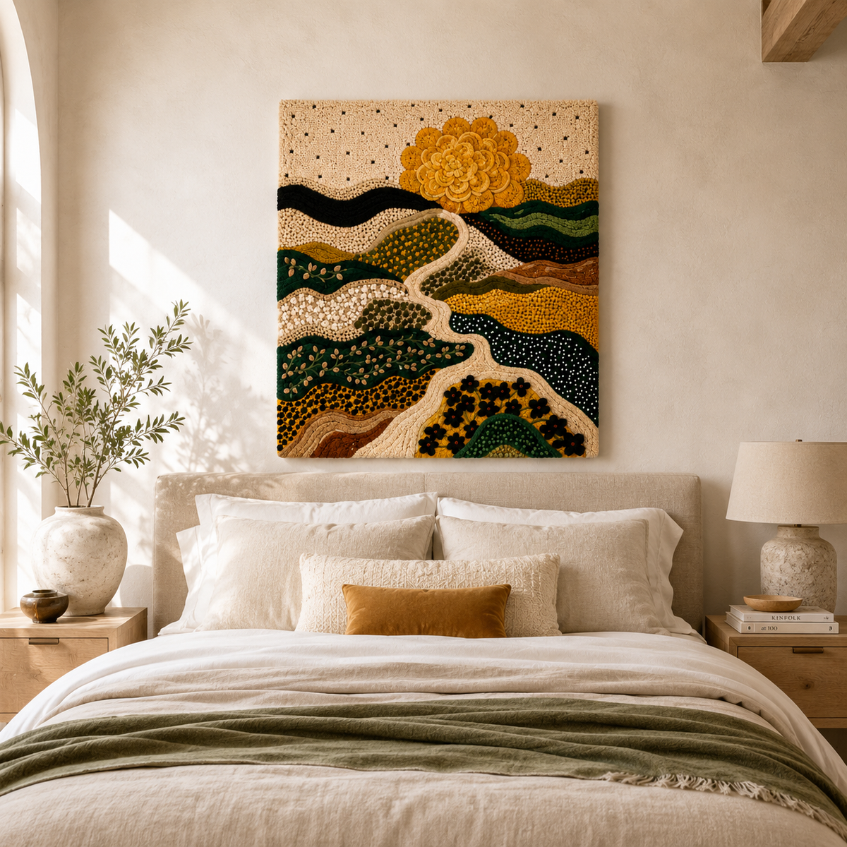 Hewn Earth Afterglow Bower wall art featuring abstract, warm-toned design on a neutral background for modern home decor.