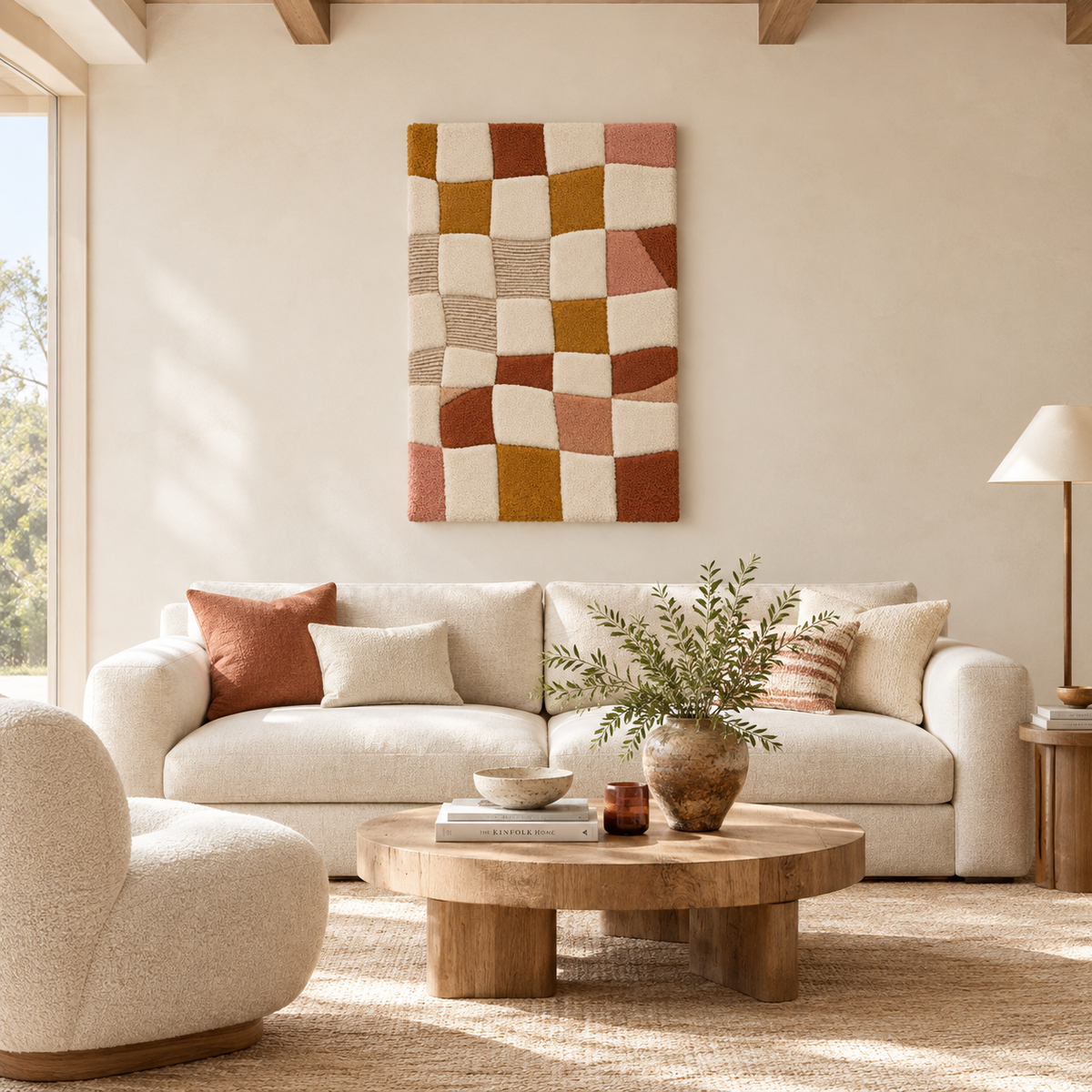 Honey and Clay Checkerboard — front-facing room scene
