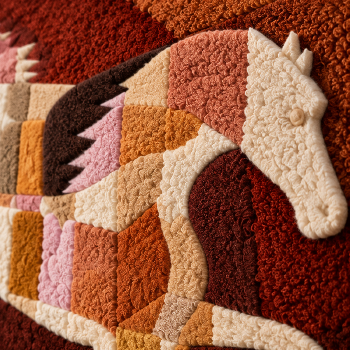 Horses Across Coral Fields — tufted wool texture detail