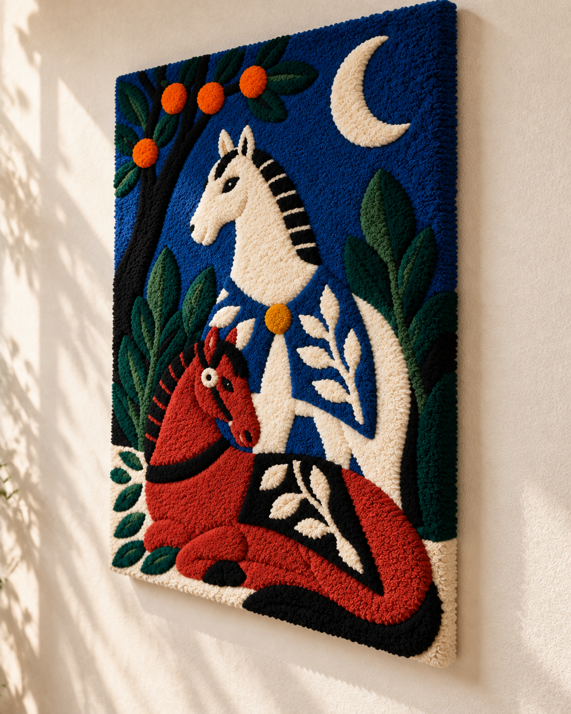Horses Beneath the Orange Tree — angled relief view