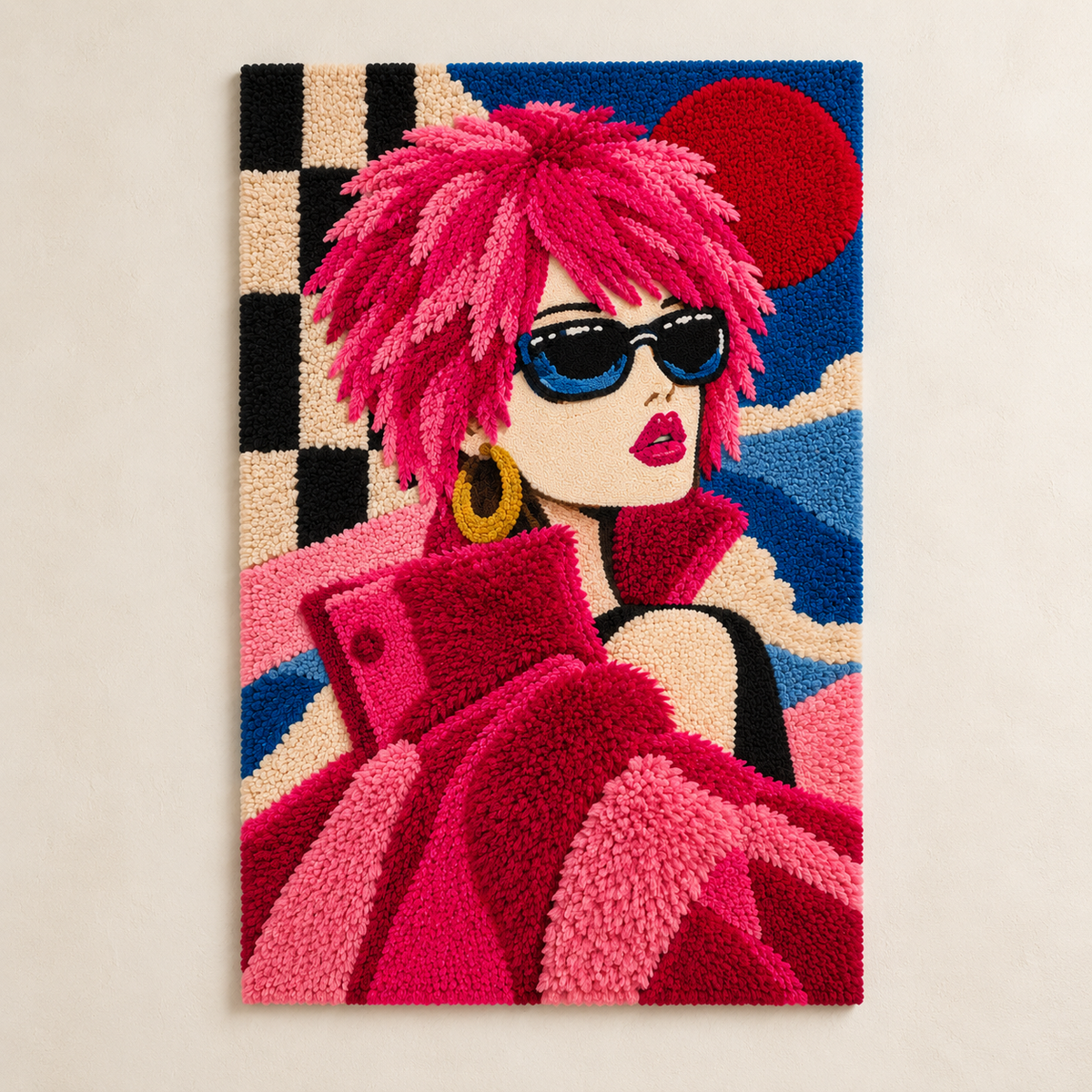 Hot Pink City Muse wall art by Hewn Earth featuring vibrant cityscape design on textured canvas background.