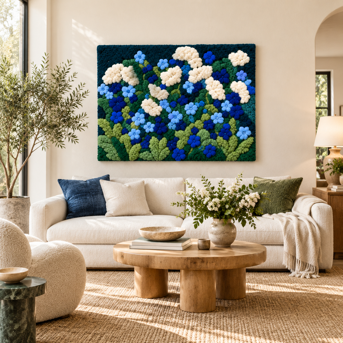 Hydrangeas in the Blue Garden — front-facing room scene