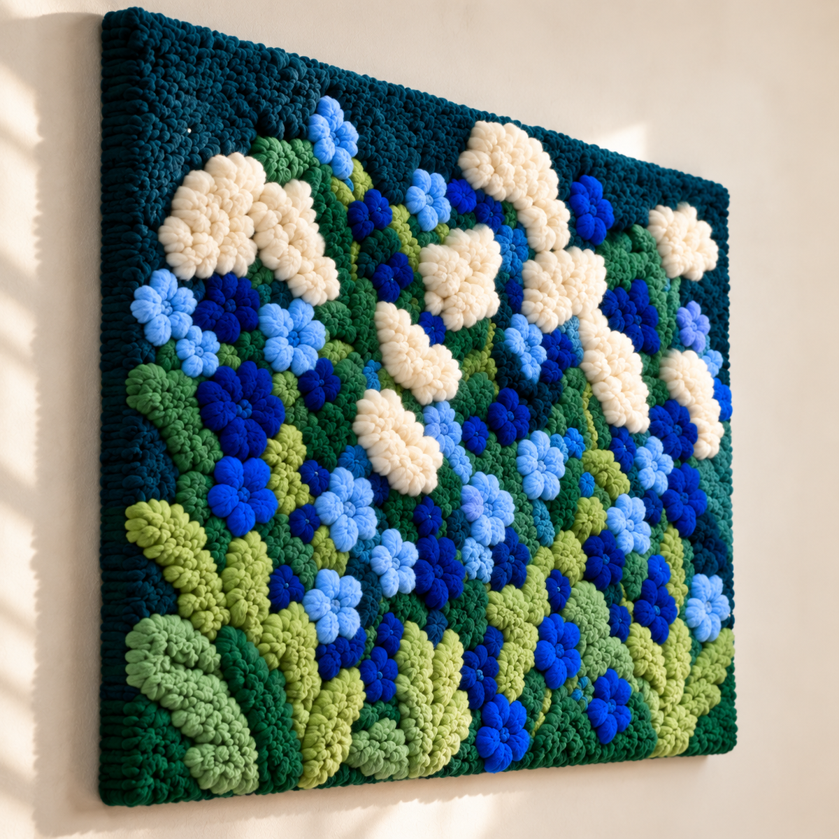 Hydrangeas in the Blue Garden — angled relief view