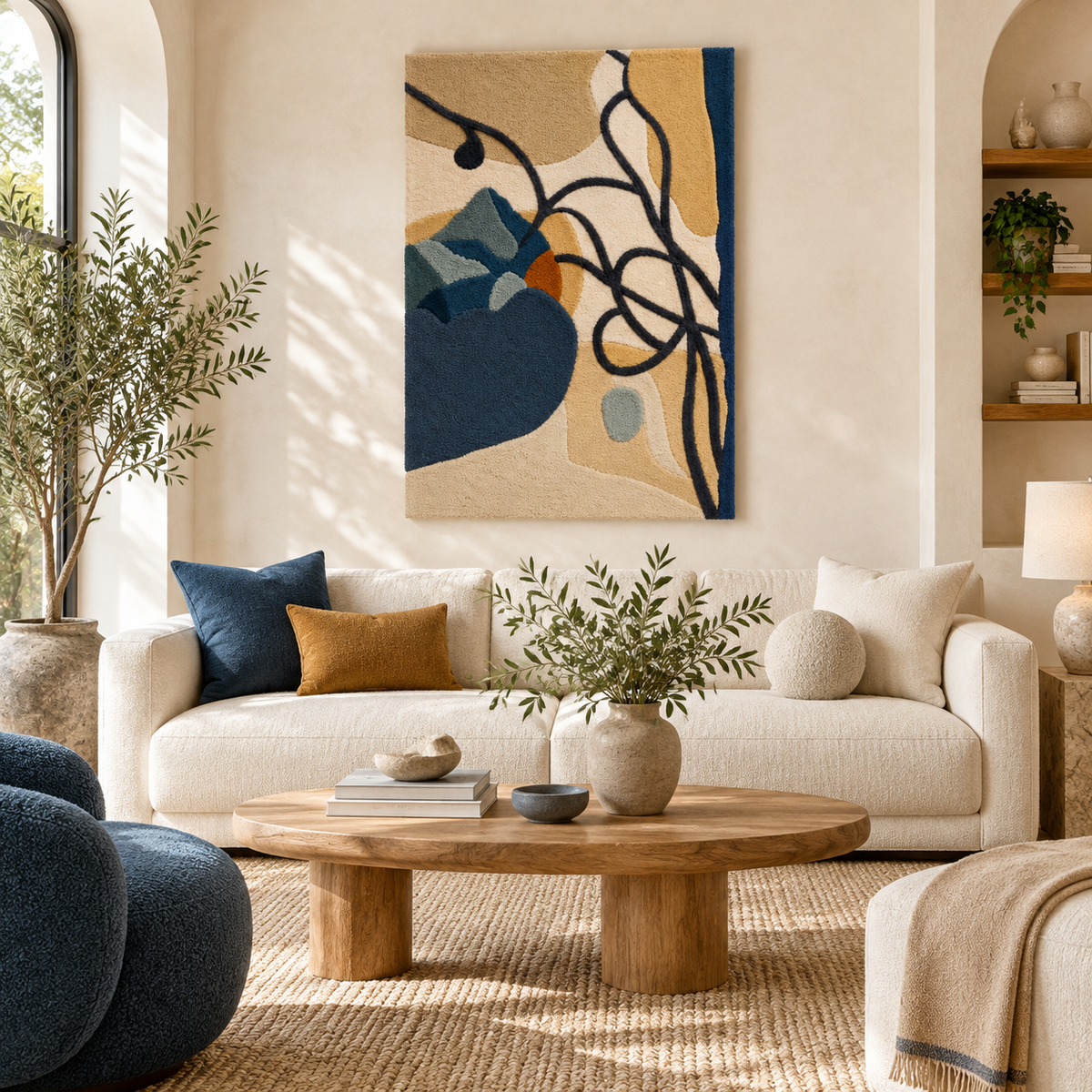 Indigo Botanical Sketch — front-facing room scene