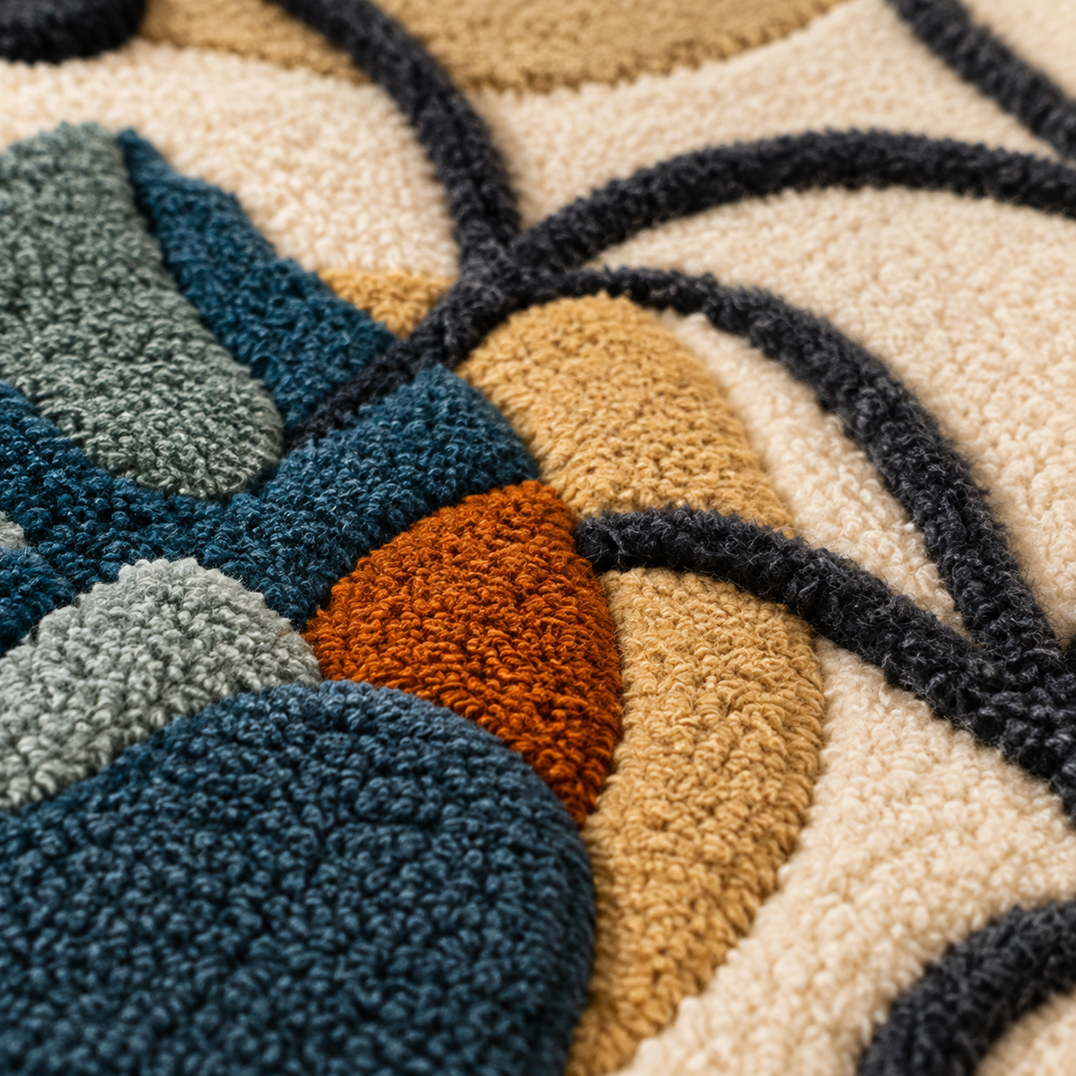 Indigo Botanical Sketch — tufted wool texture detail