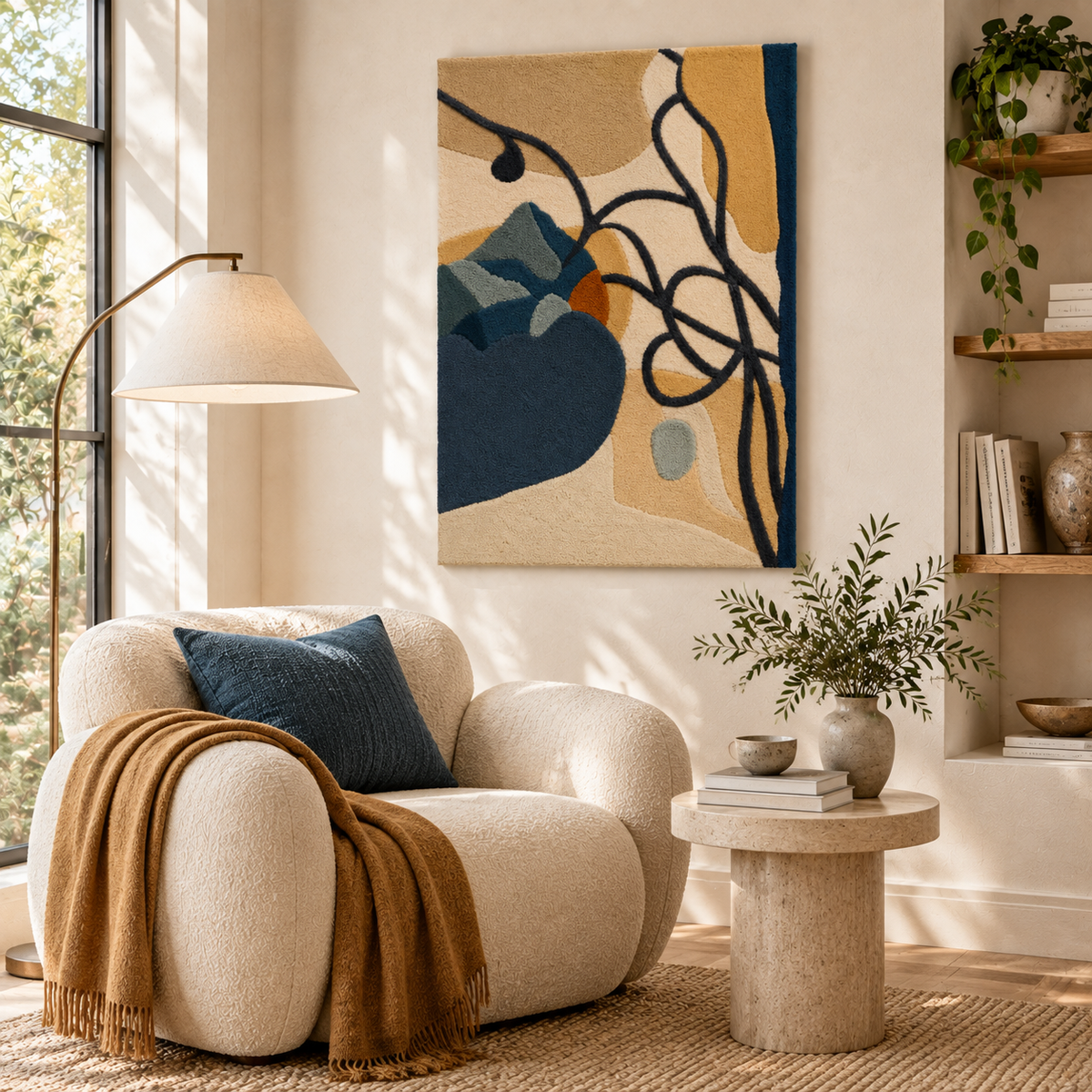 Indigo Botanical Sketch — room setting 2