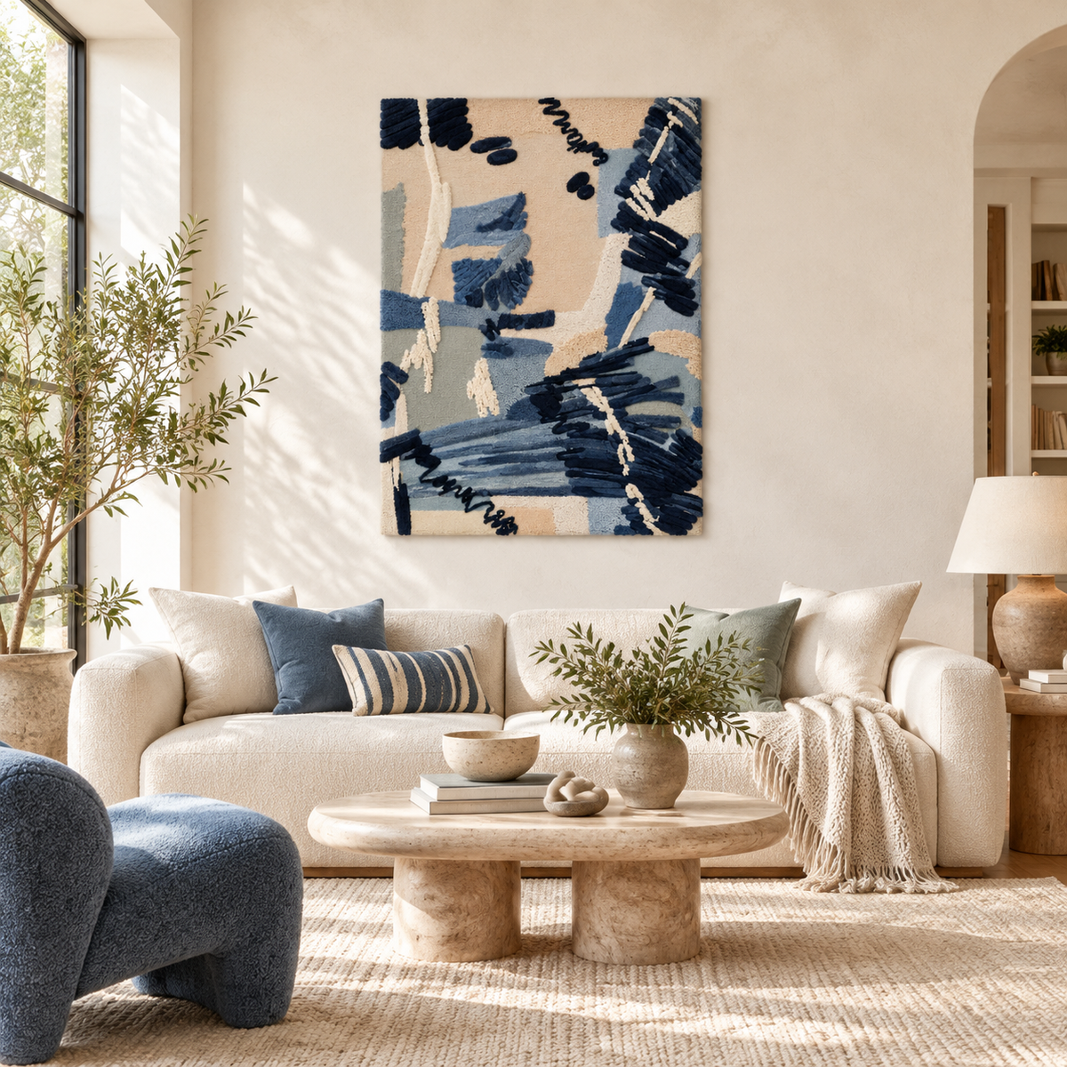 Indigo Brushwork Sonata — front-facing room scene