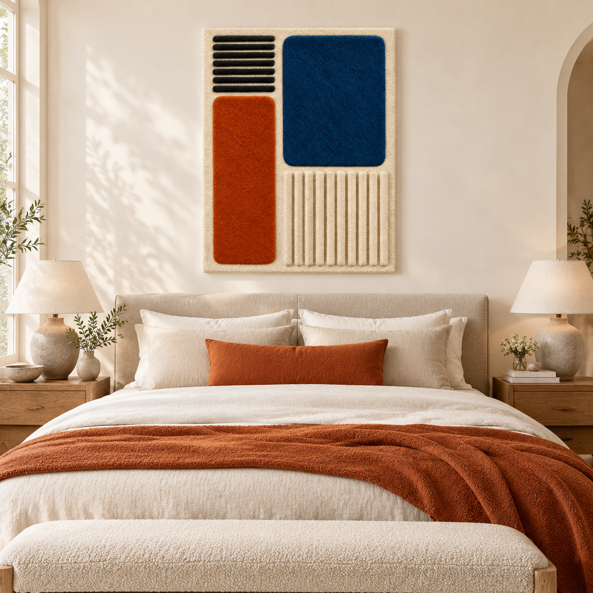 Hewn Earth Indigo Ember Rib Quadrants wall art featuring geometric ribbed design in shades of indigo for modern interior decor.