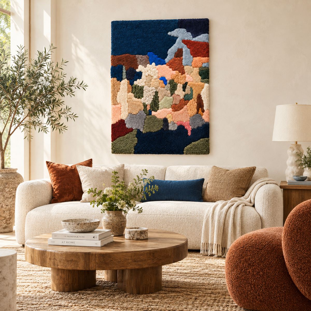 Indigo Mosaic Drift — front-facing room scene