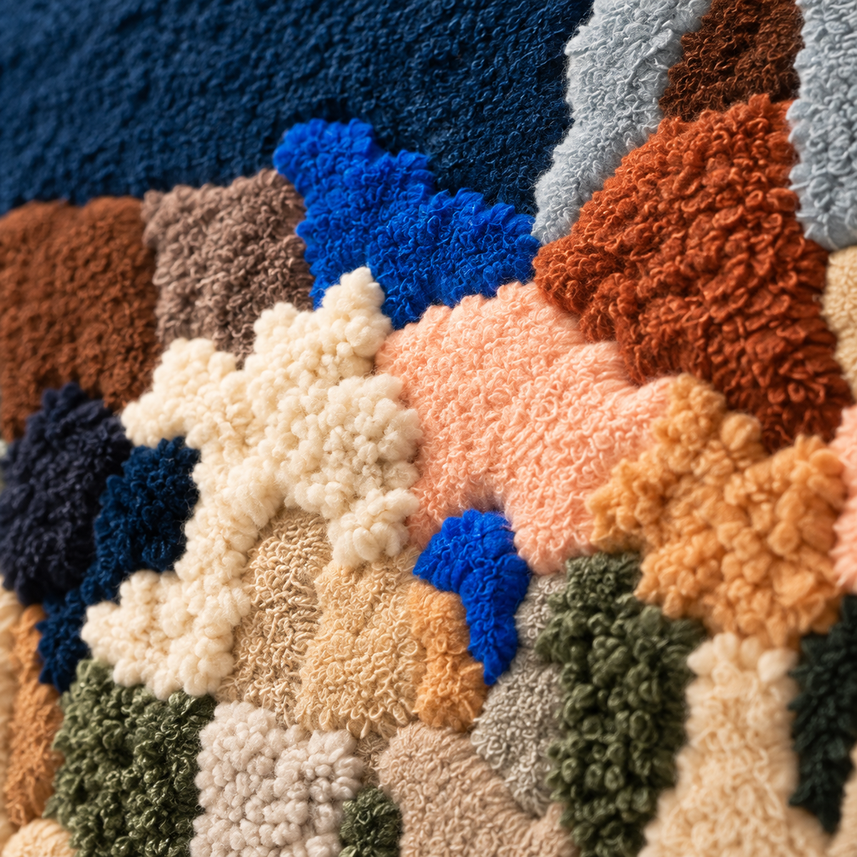 Indigo Mosaic Drift — tufted wool texture detail
