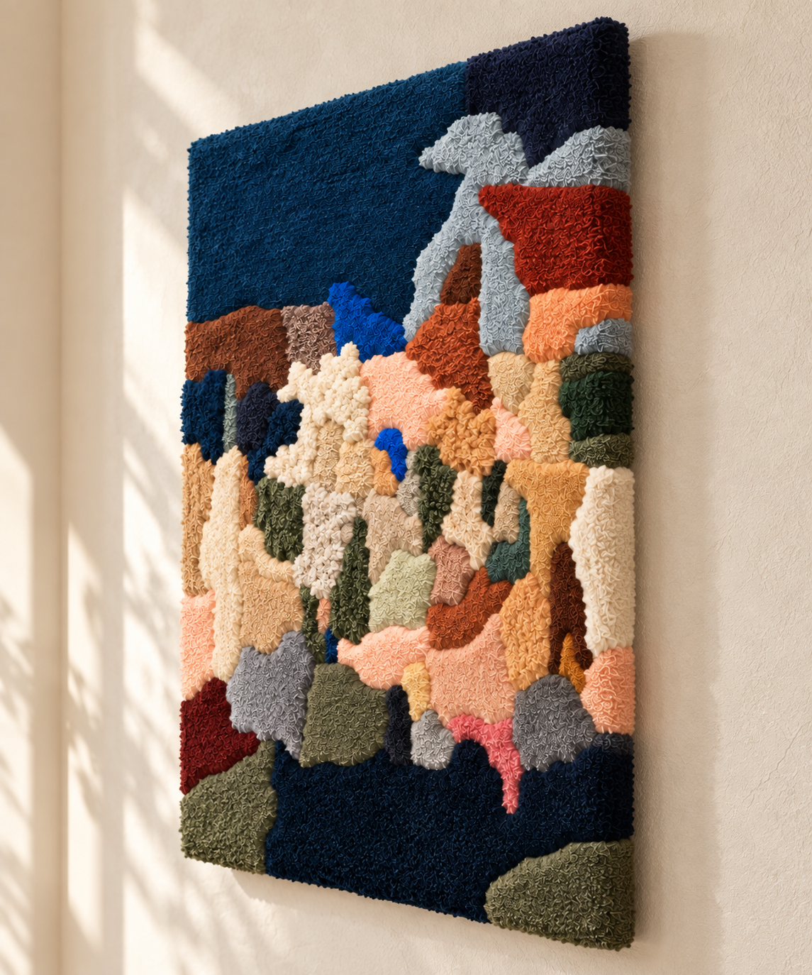 Indigo Mosaic Drift — angled relief view