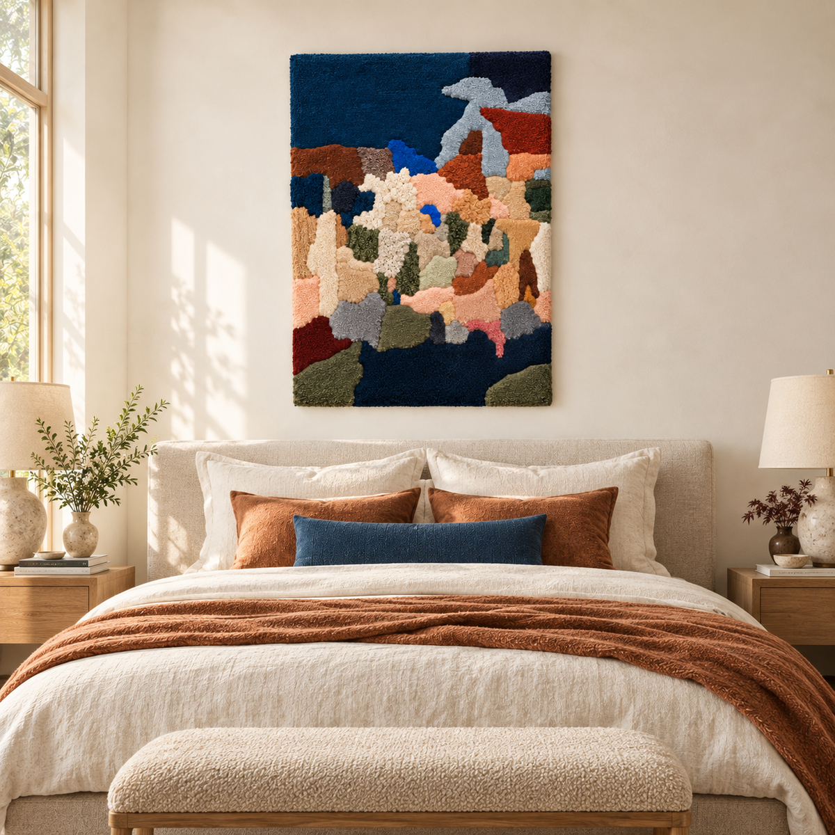 Indigo Mosaic Drift — room setting 2