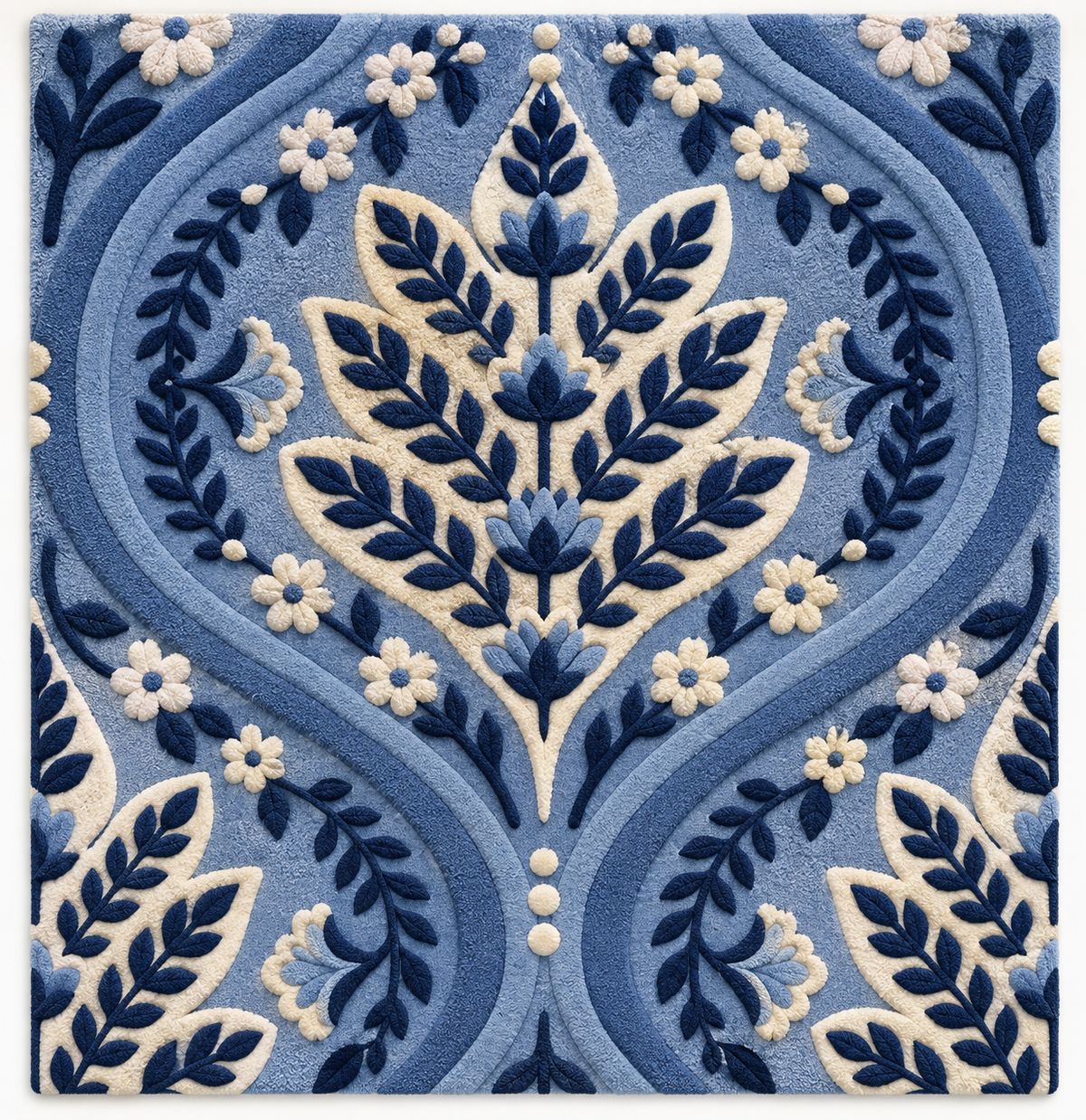Indigo Ogee Leafwork wall art by Hewn Earth featuring intricate leaf patterns on a textured surface.