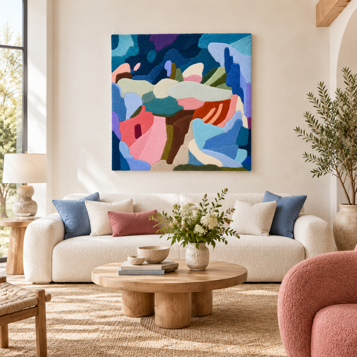 Indigo Pastel Collage — front-facing room scene