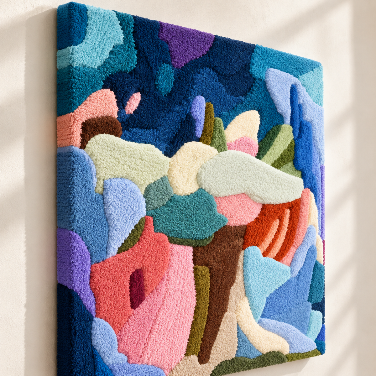 Indigo Pastel Collage — angled relief view