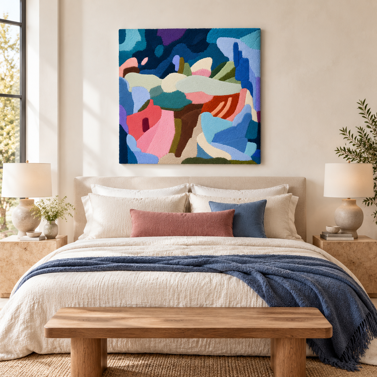 Indigo Pastel Collage — room setting 1