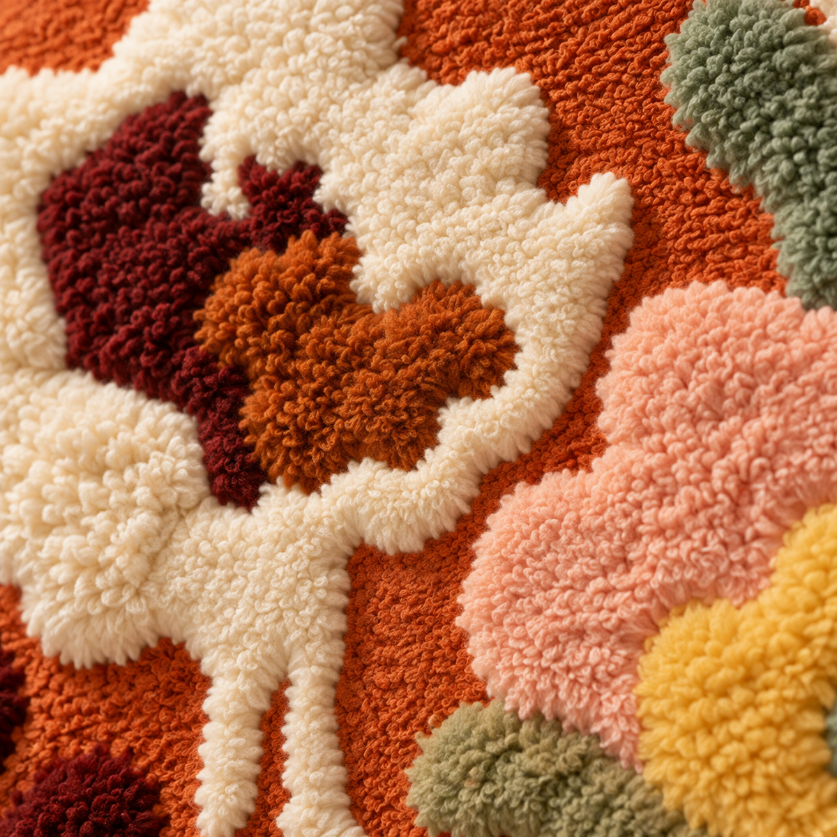 Ivory Bloom on Clay — tufted wool texture detail