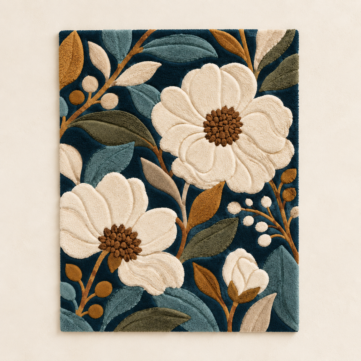 Ivory Blooms in the Night Garden wall art by Hewn Earth featuring elegant ivory floral design on a dark background.