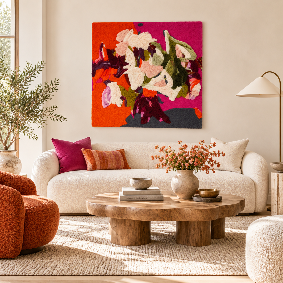 Ivory Blooms on Fuchsia — front-facing room scene