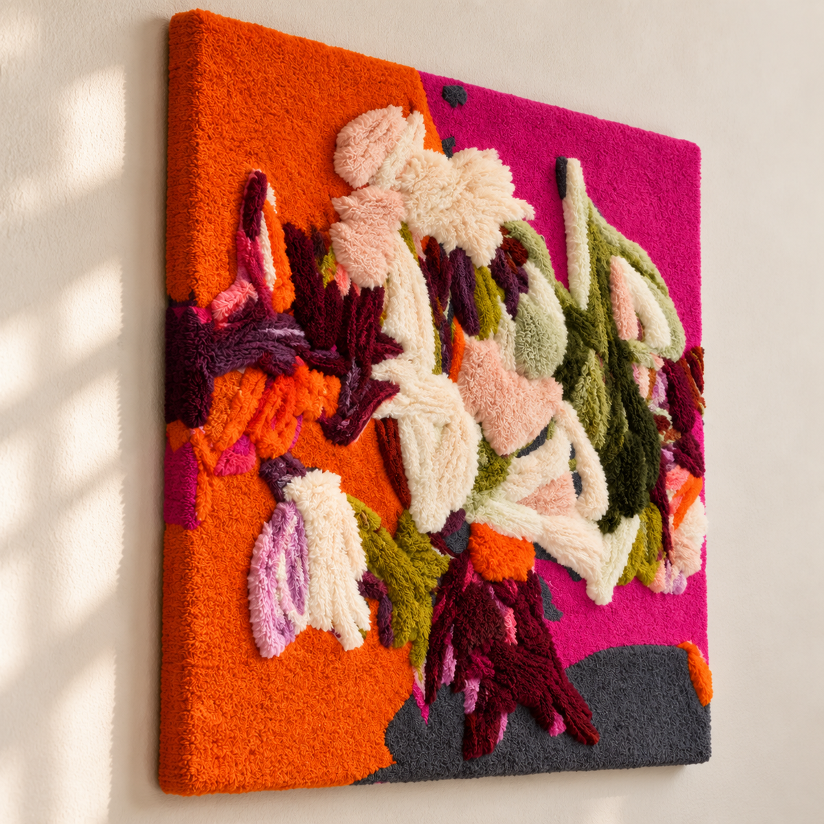 Ivory Blooms on Fuchsia — angled relief view