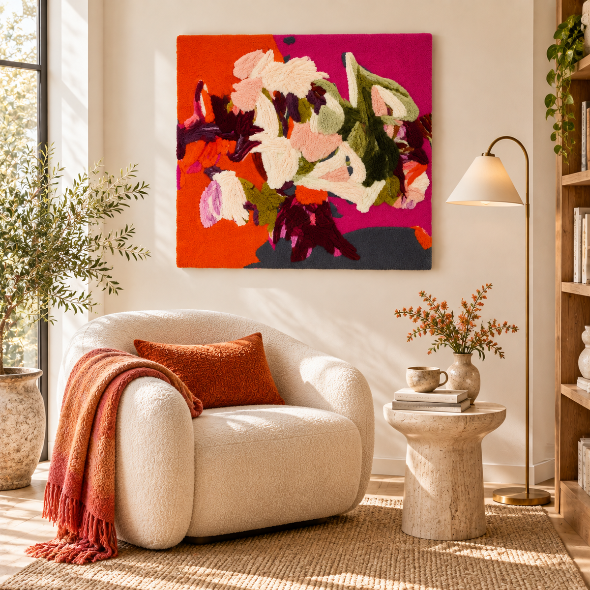 Ivory Blooms on Fuchsia — room setting 1