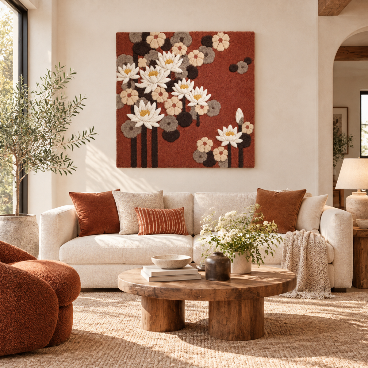 Ivory Blossom Tapestry — front-facing room scene
