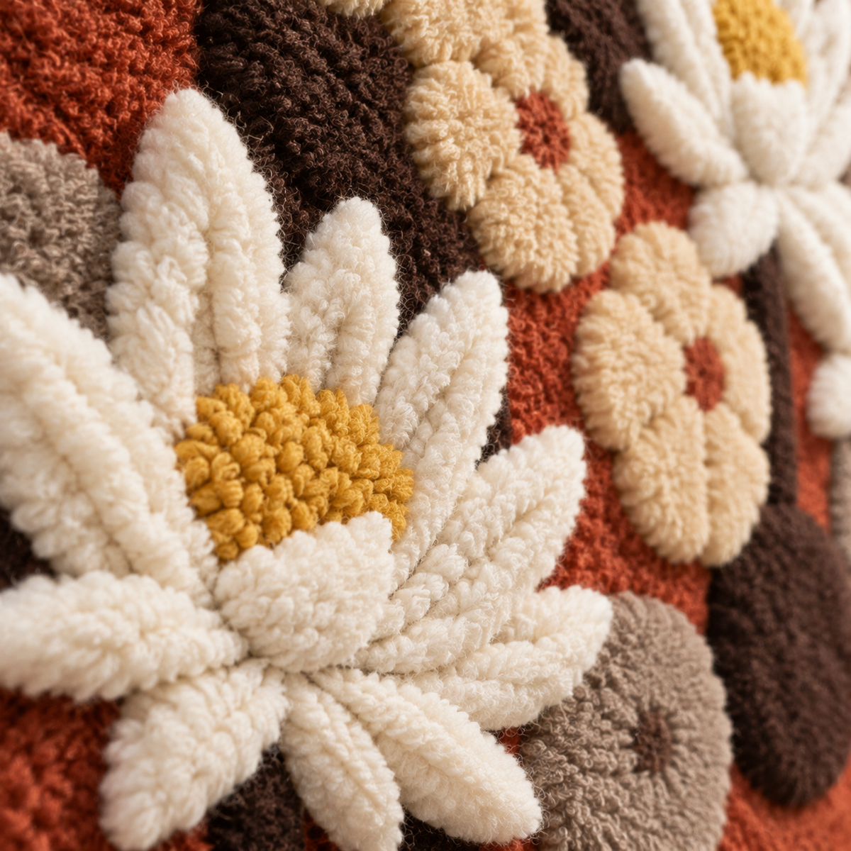 Ivory Blossom Tapestry — tufted wool texture detail