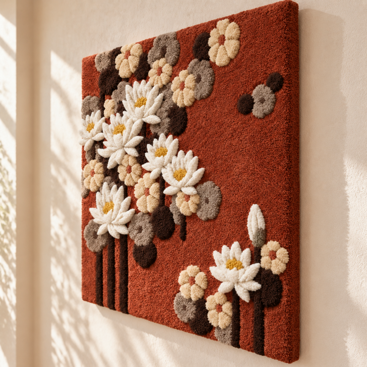 Ivory Blossom Tapestry — angled relief view