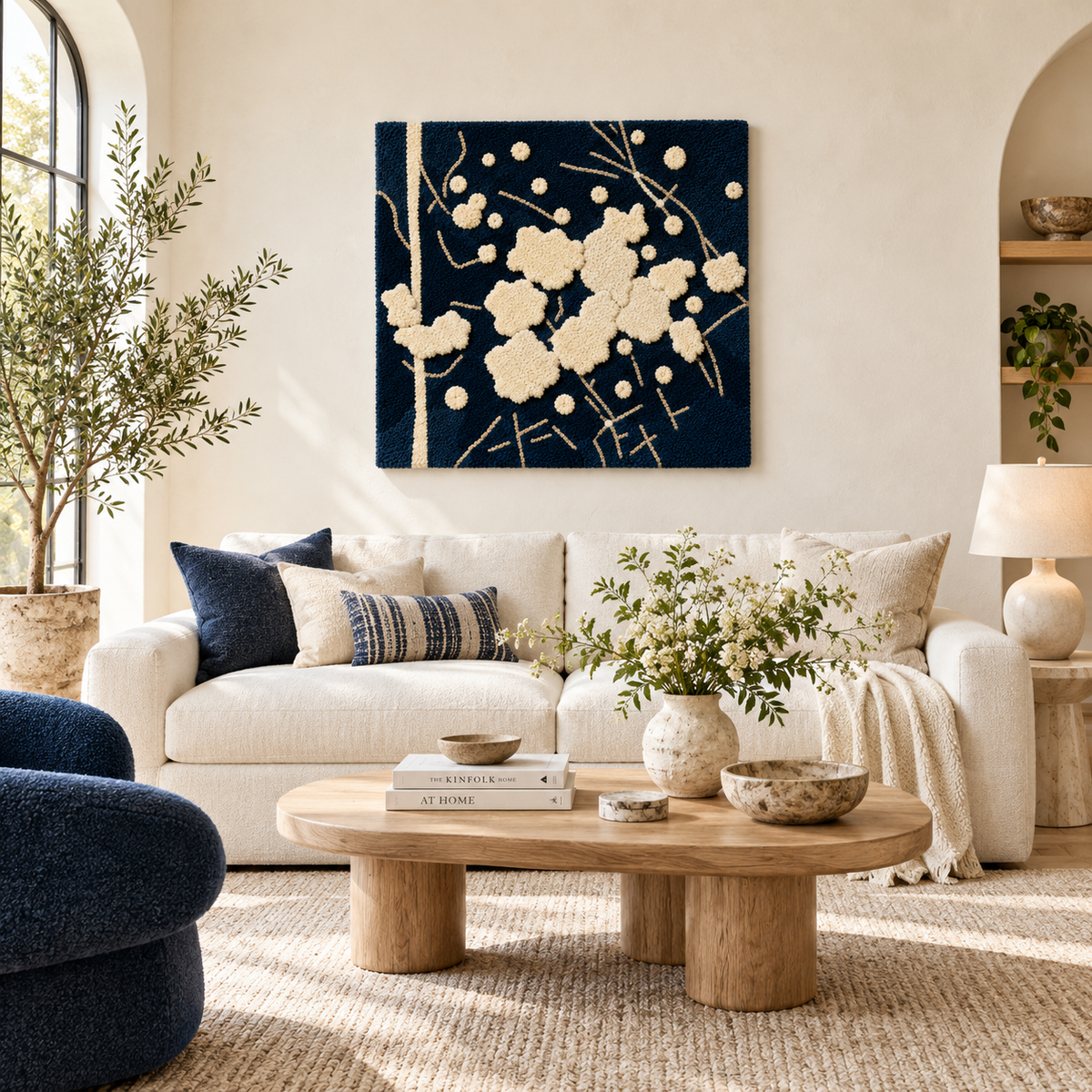 Ivory Blossoms at Night — front-facing room scene