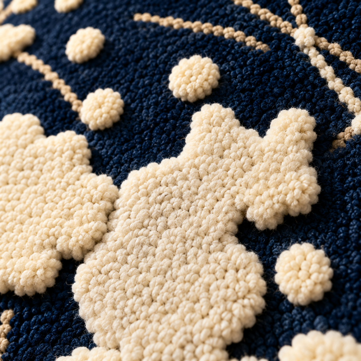 Ivory Blossoms at Night — tufted wool texture detail