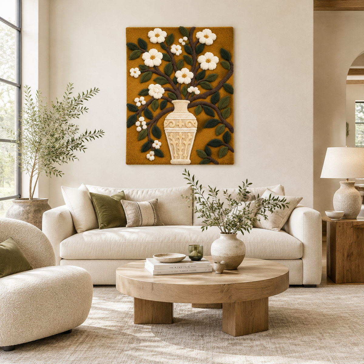 Ivory Blossoms in a Golden Vase — front-facing room scene [room-front]