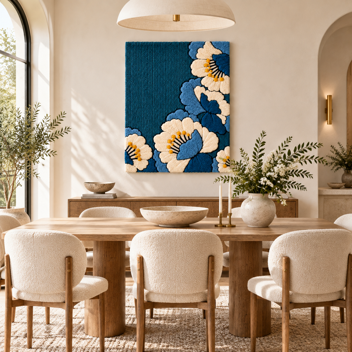 Ivory Blossoms on Deep Blue — room setting