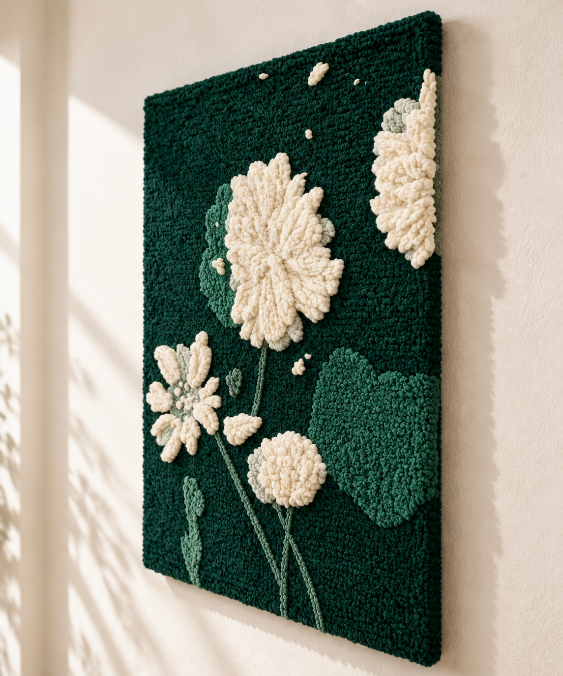 Ivory Chrysanthemums at Night — angled relief view
