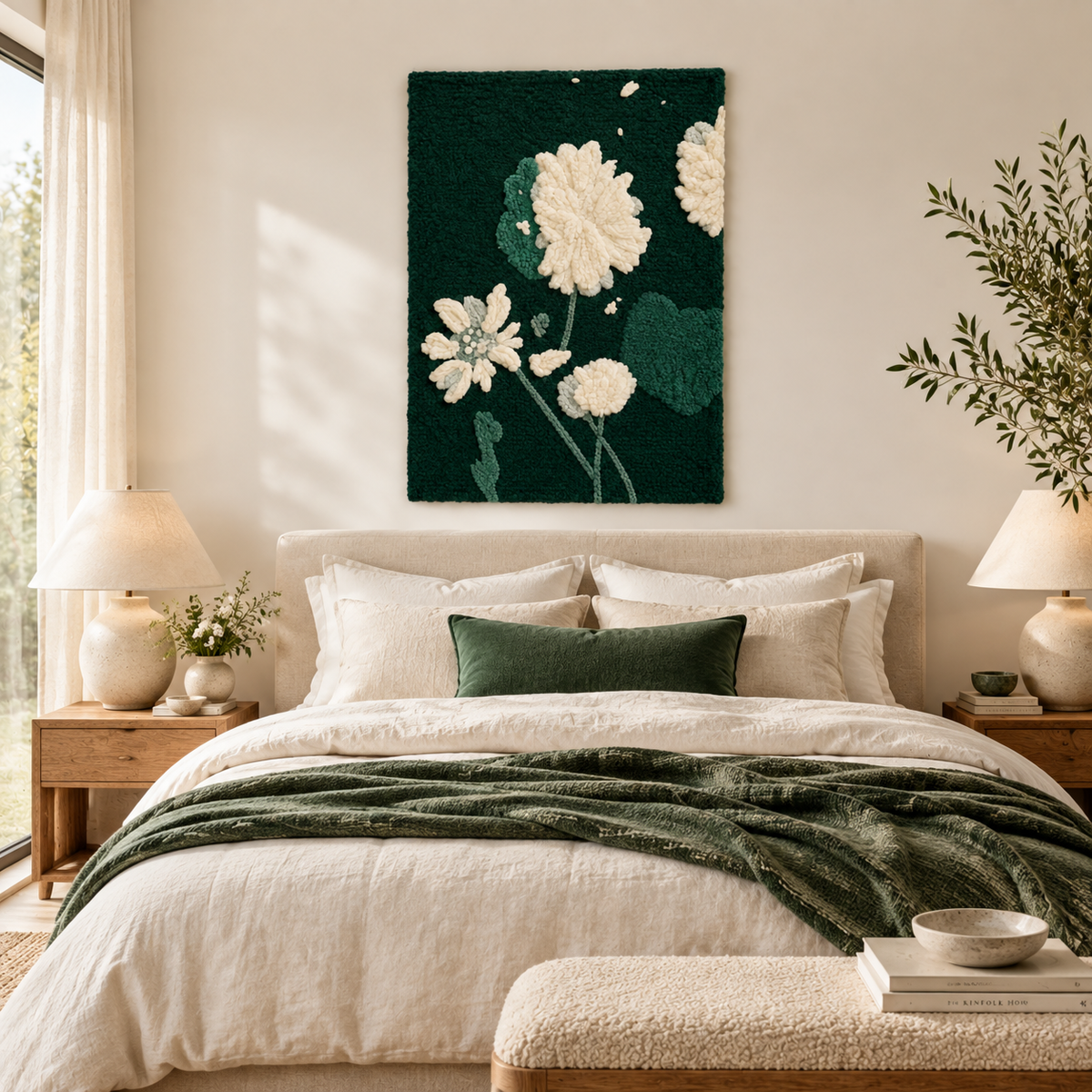 Ivory Chrysanthemums at Night — room setting 1