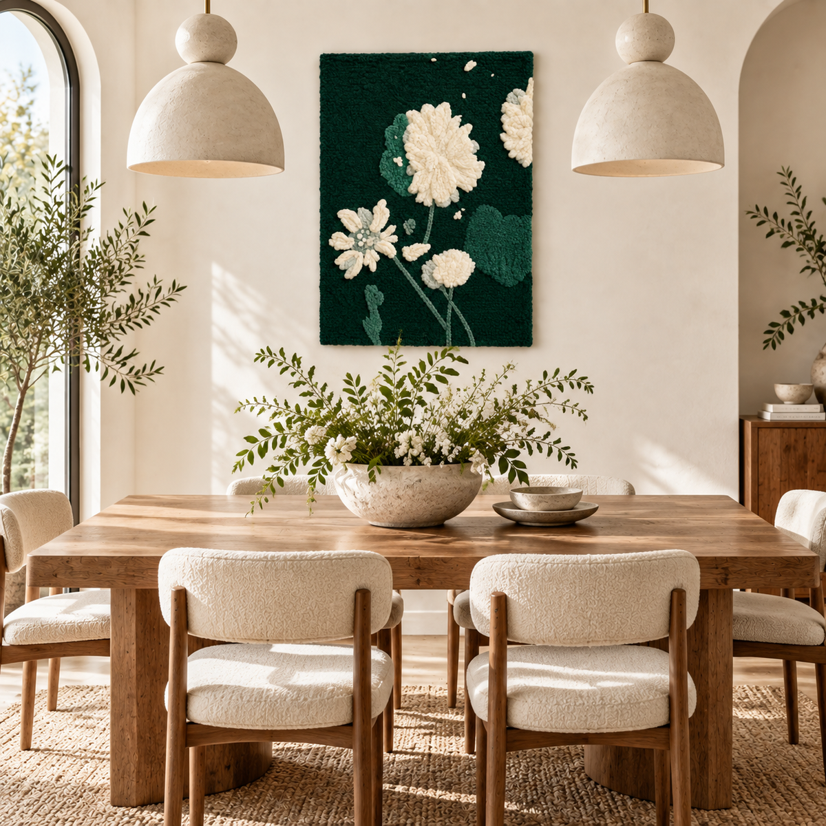 Ivory Chrysanthemums at Night — room setting 2