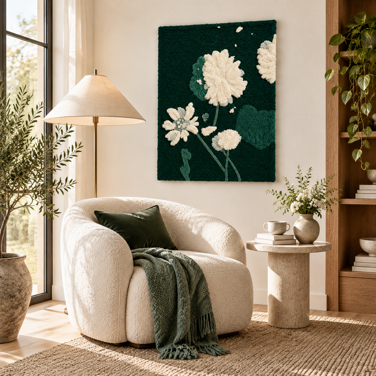 Ivory Chrysanthemums at Night — room setting 3