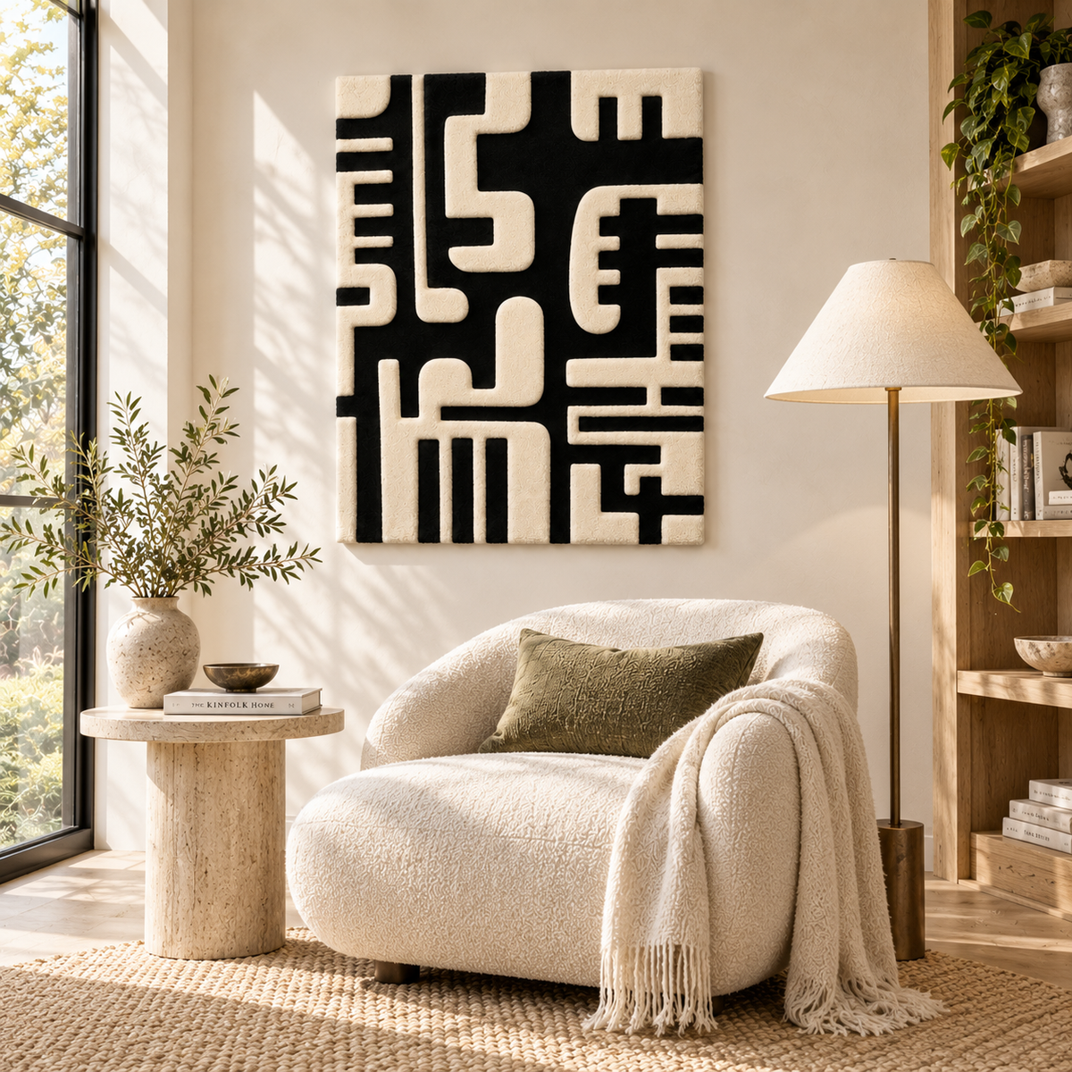 Ivory Circuit Labyrinth wall art by Hewn Earth, featuring intricate geometric circuit patterns for modern home decor.