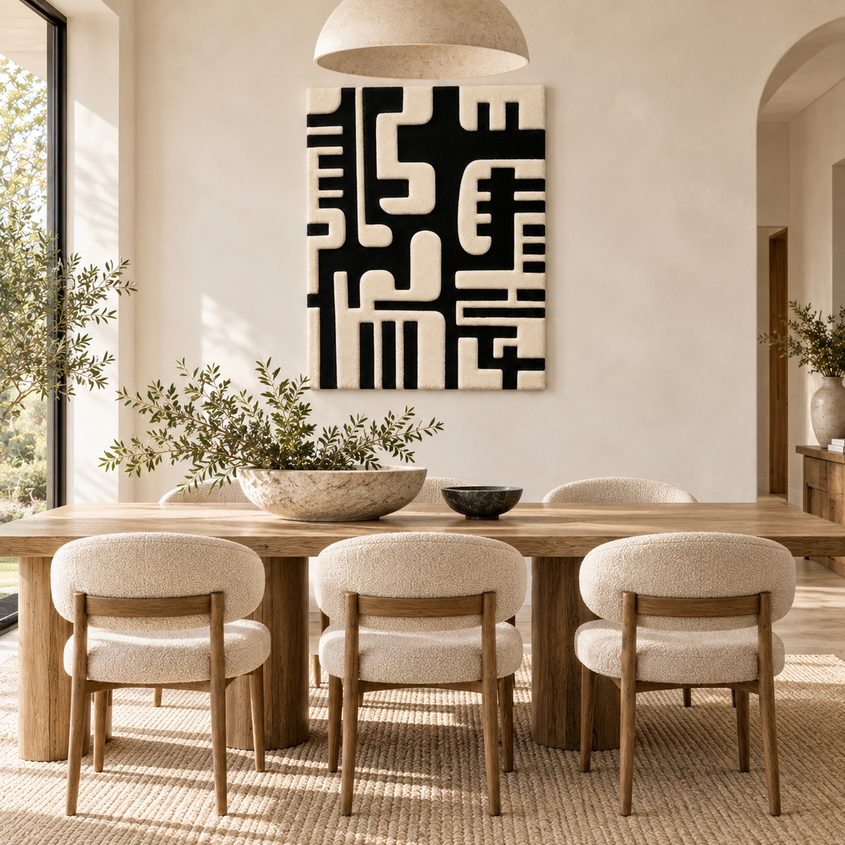 Ivory Circuit Labyrinth wall art by Hewn Earth featuring intricate circuit-inspired design on a light ivory background.