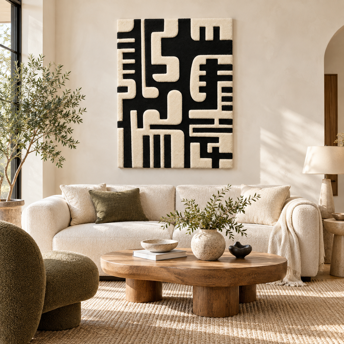 Ivory Circuit Labyrinth wall art by Hewn Earth featuring intricate circuit maze design on a neutral ivory background.