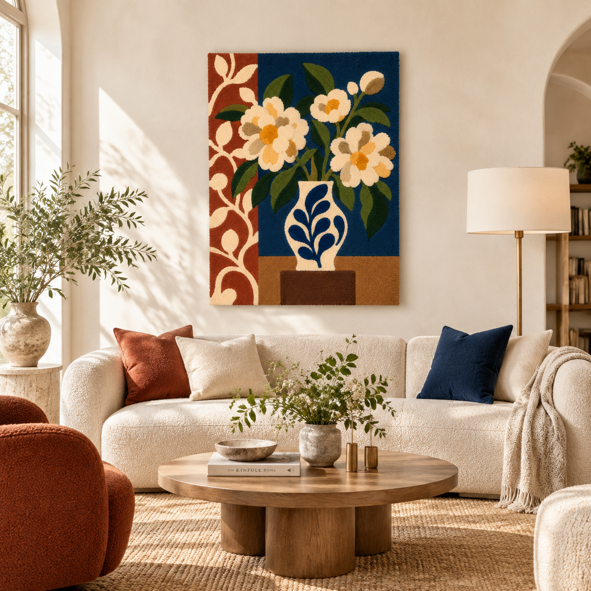 Ivory Daisies in Cobalt — front-facing room scene [room-front]