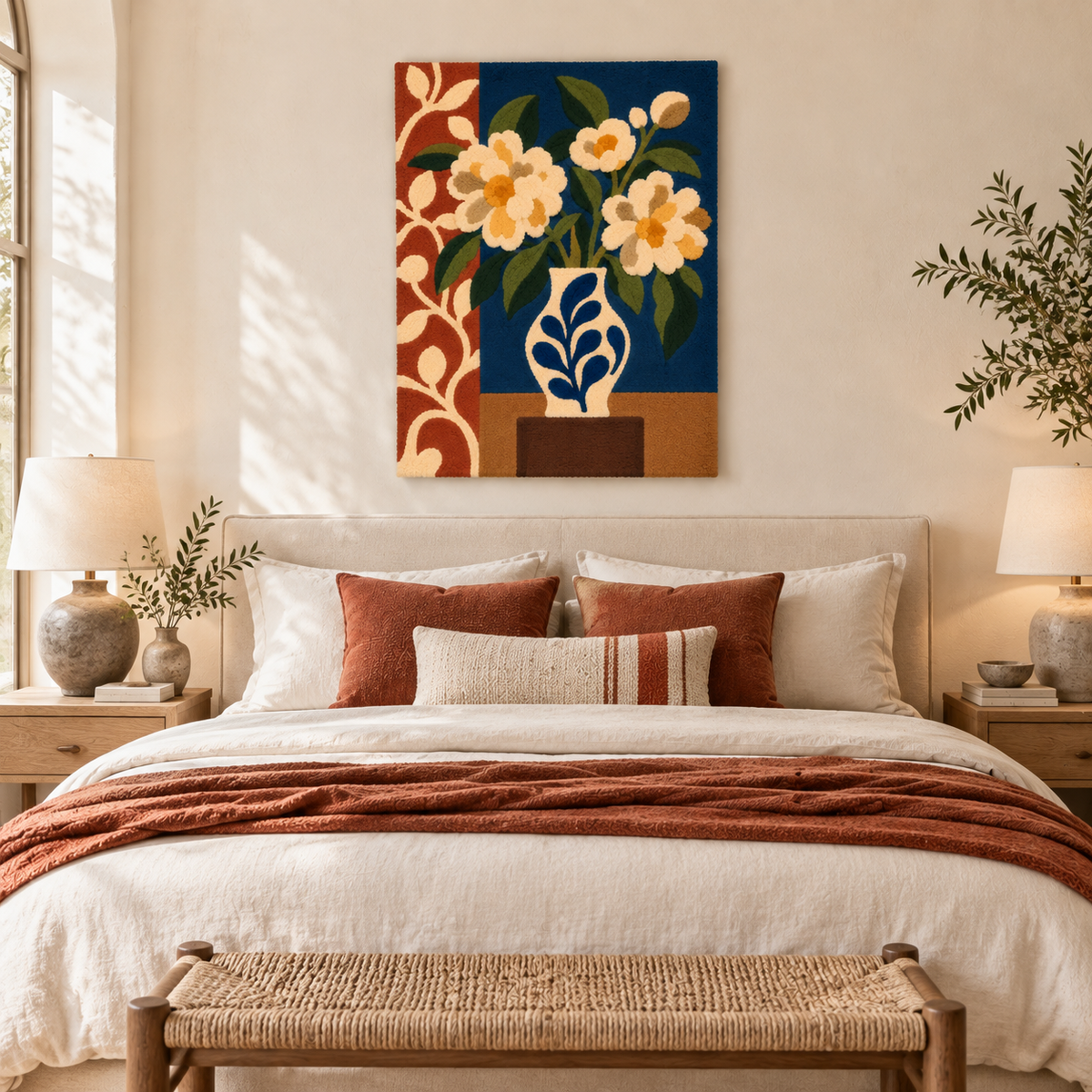 Ivory Daisies in Cobalt — room setting 1