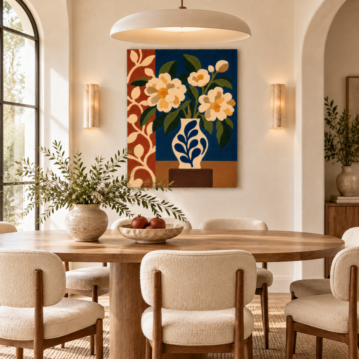 Ivory Daisies in Cobalt — room setting 2
