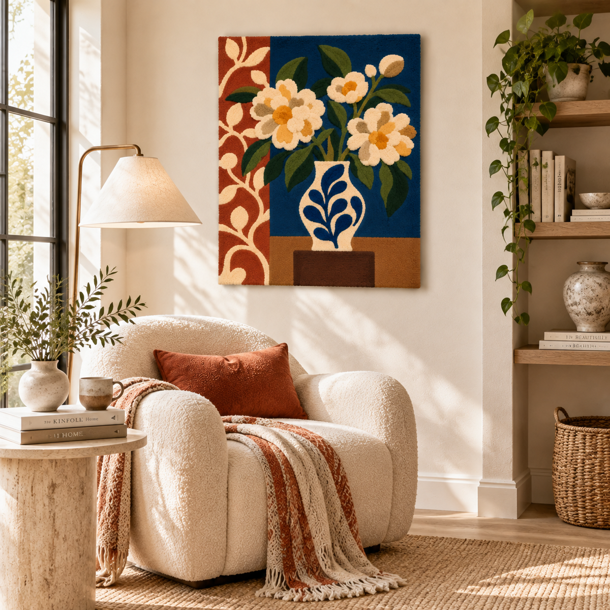Ivory Daisies in Cobalt — room setting 3
